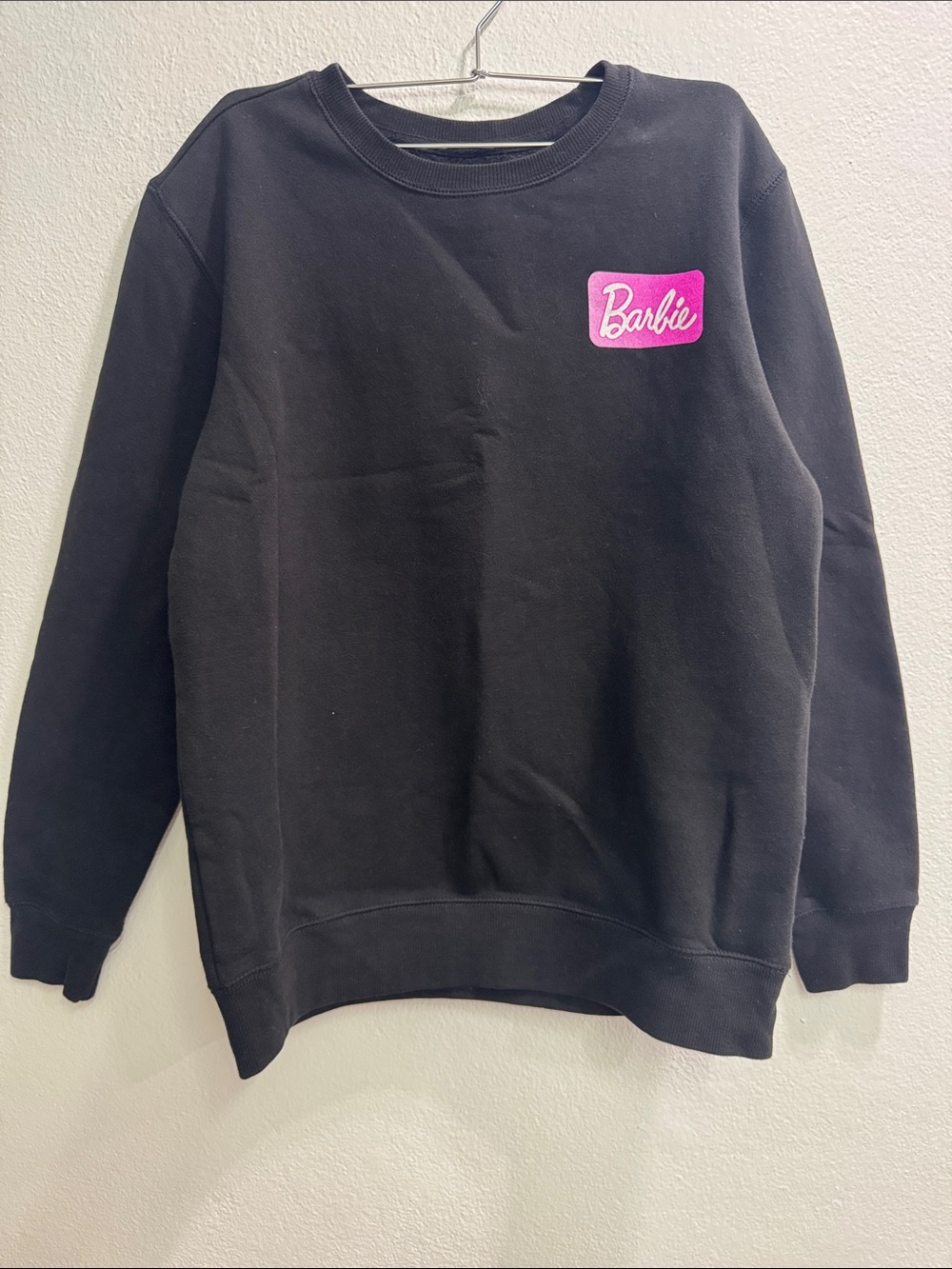Barbie Black Crew Neck Sweatshirt with Pink Logo Patch